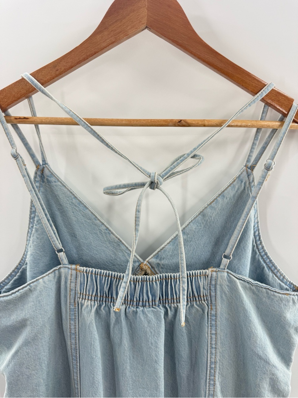 NWT Women's Cami Denim Maxi Jean Dress Light Wash Cotton Boho Cottagecore Size L - Picture 8 of 15